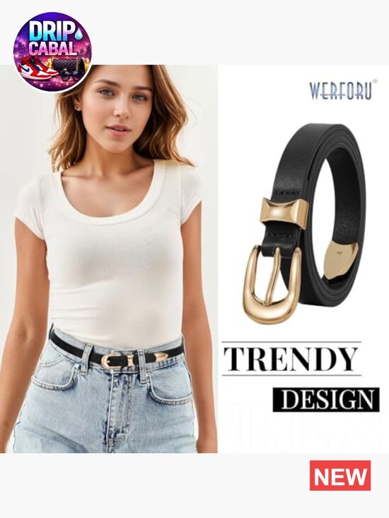 PU Leather Skinny Belt with Gold Buckle Adjustable Thin Waist Belt main image 4
